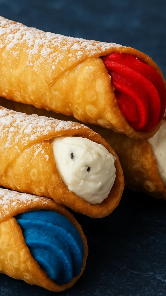 red, white and blue fillings in cannoli