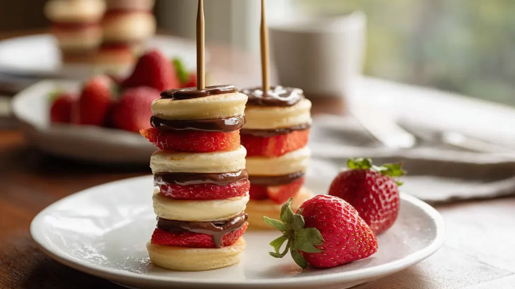 pancake skewers layerd with strawberries