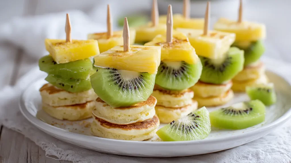 pancake skewers with pineapple and kiwi