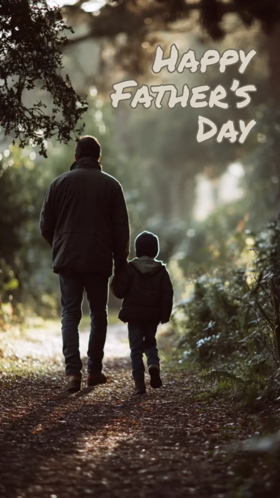 boy walking with son in the woods