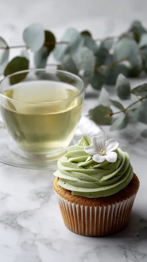 tea party desserts, cupcake with clear cup of tea