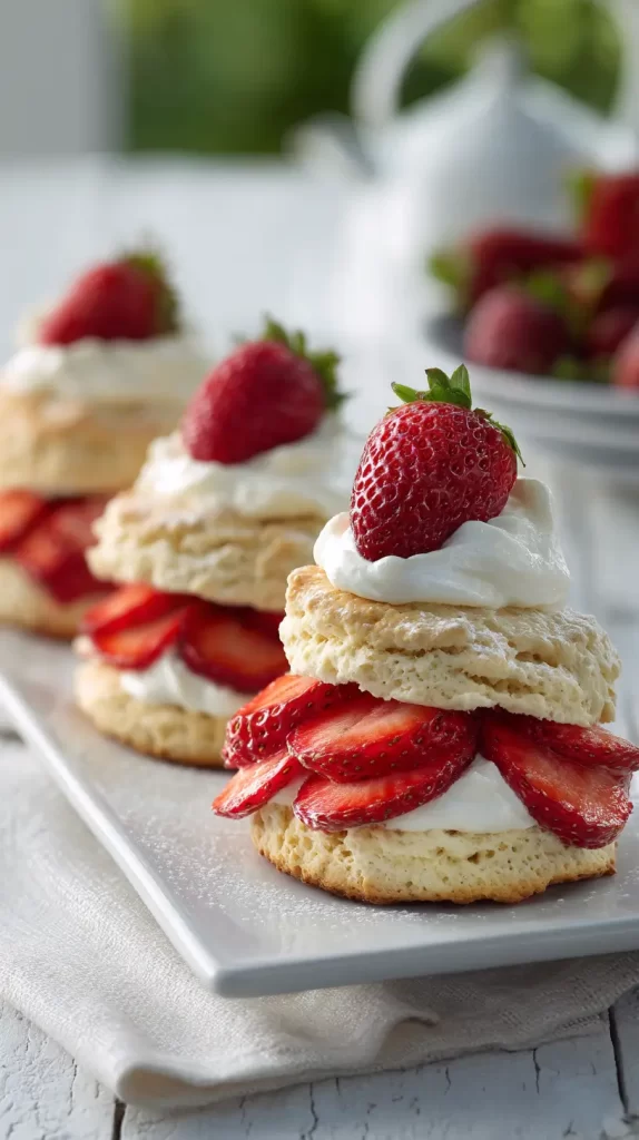 strawberry shortcake desserts on a white plate