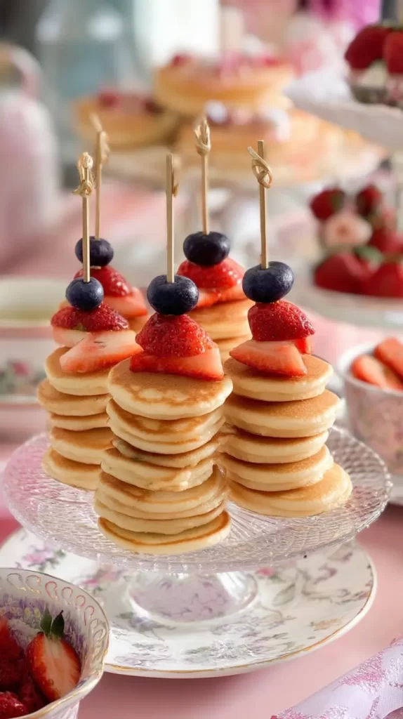 pancake skewers with strawberries and blueberries