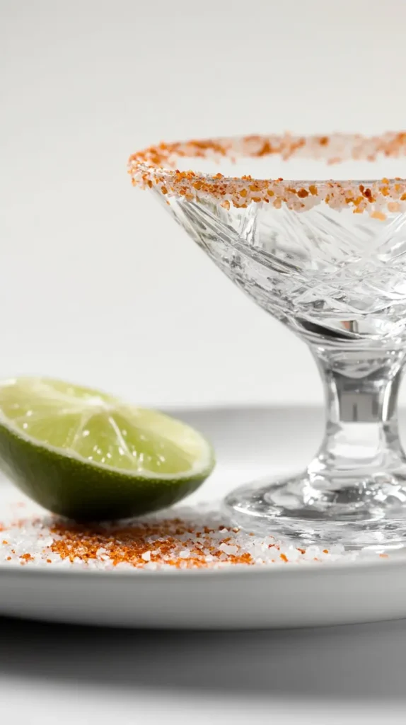 rimmed glass with sliced lime next to it