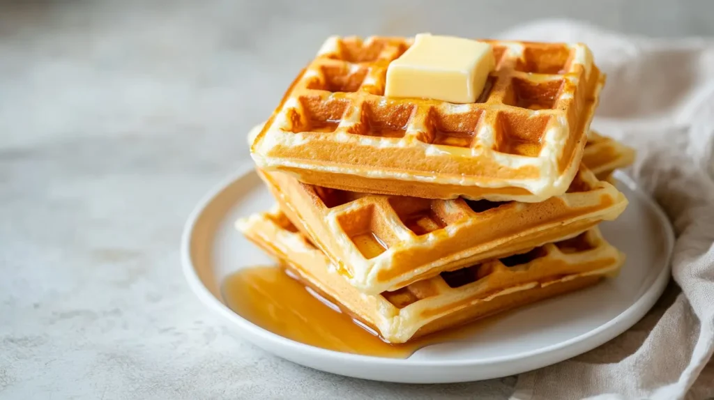 waffles with butter pat and syrup