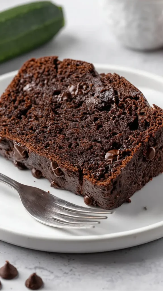 chocolate zucchini bread slice with fork