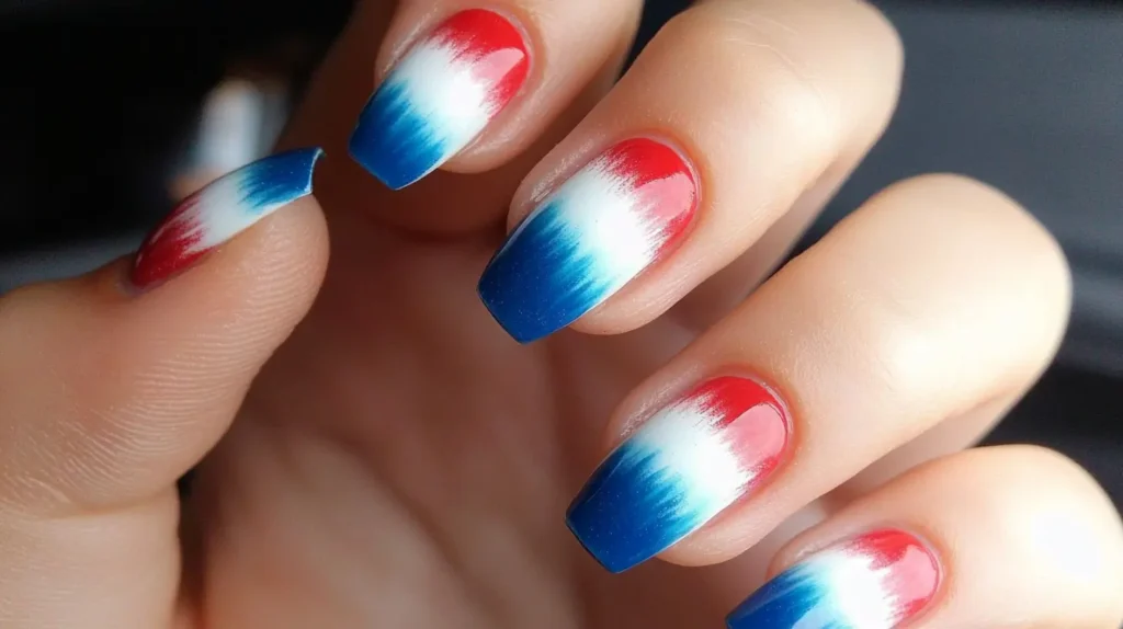 red, white, and blue ombre fourth of july nails