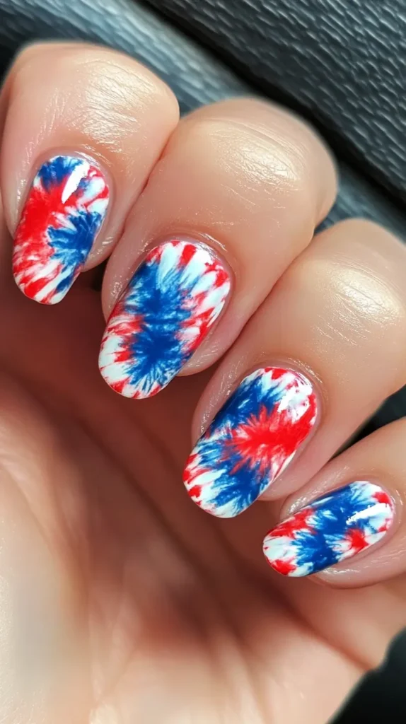 Fourth of July nails tie-dye
