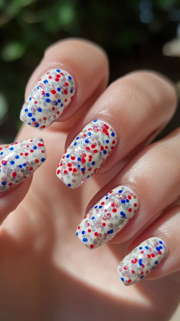 Fourth of July confetti nails