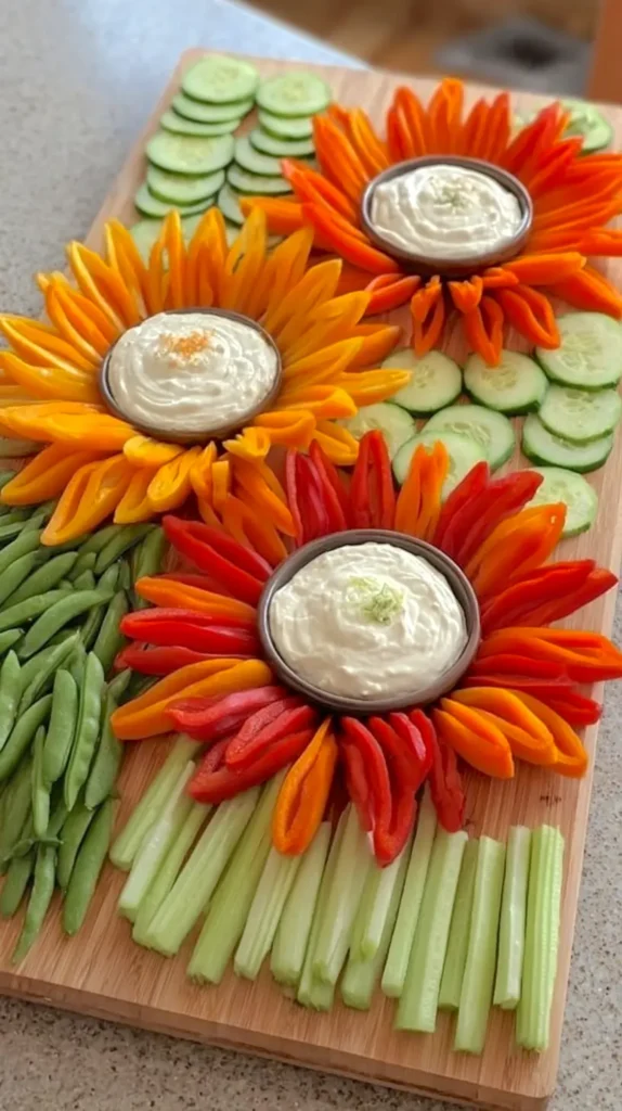 veggies arranged as flowers