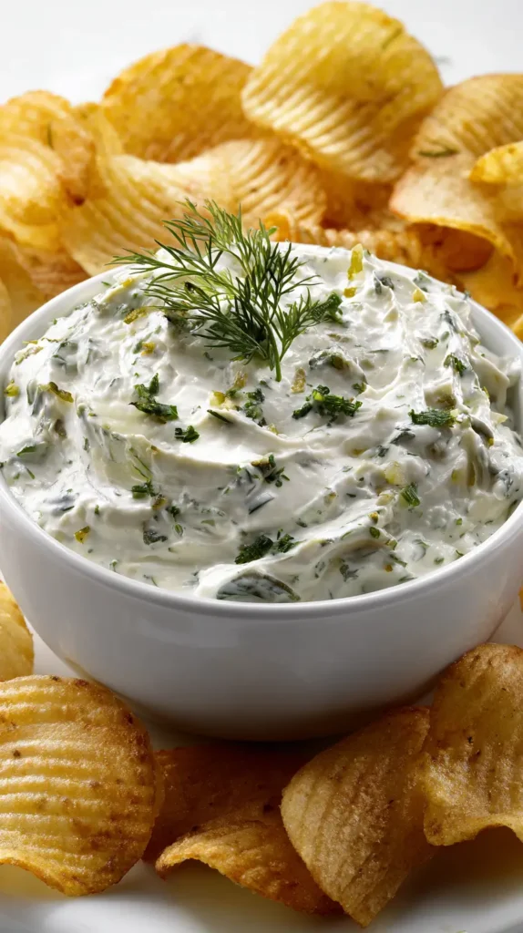 dill pickle dip with potato chips