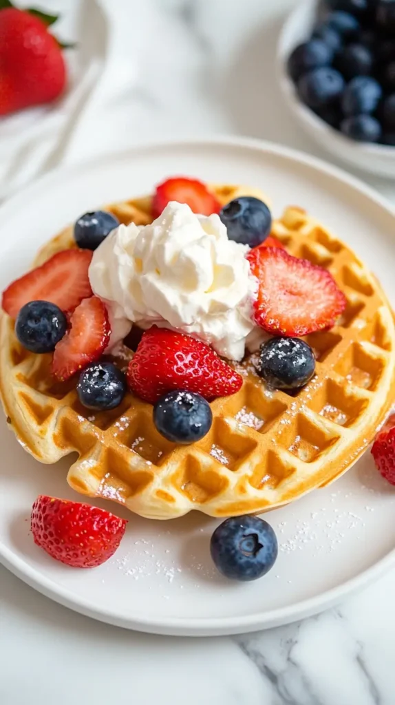waffles with berries and whipped cream
