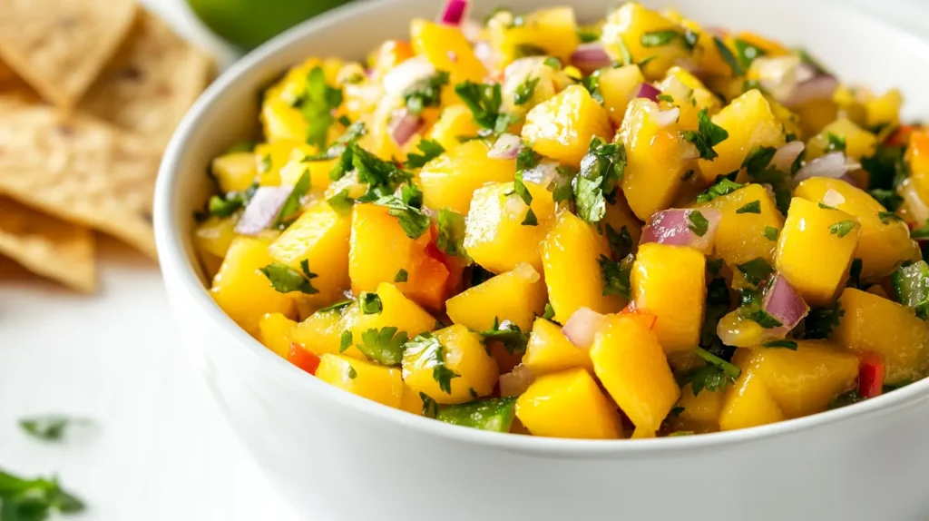 close-up of mango salsa in a bowl