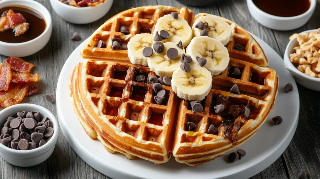 waffles with banana slices and chocolate chips