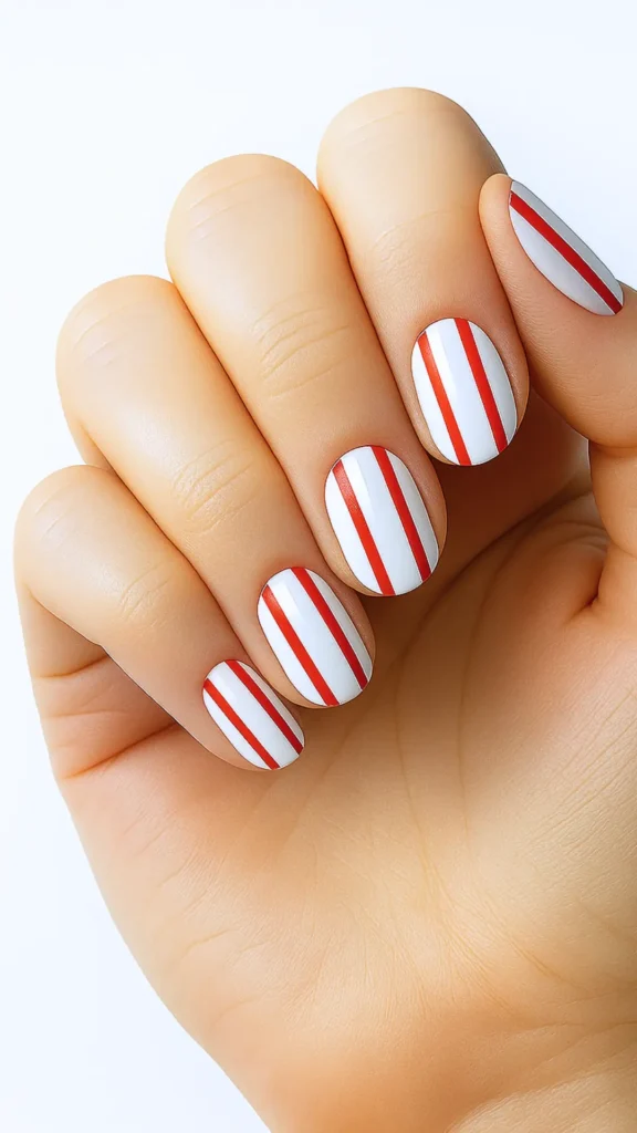 Fourth of July nails white with red stripes