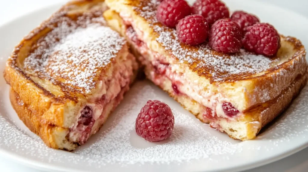 stuffed french toast with cream cheese and raspberries
