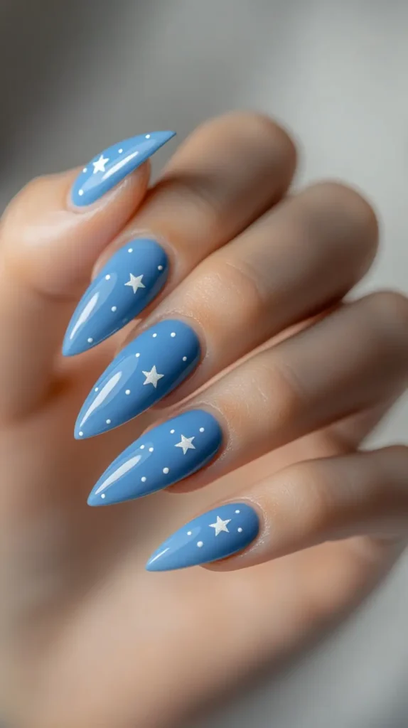 blue nails with silver stars