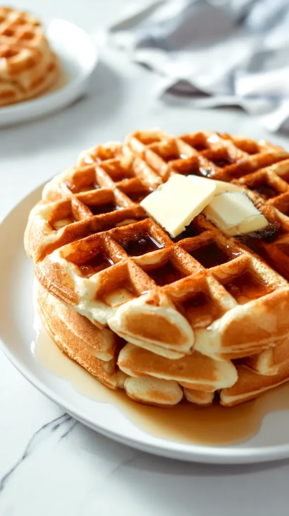 waffles with butter and syrup