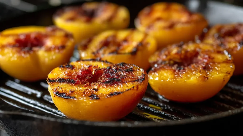 charred peaches on grill
