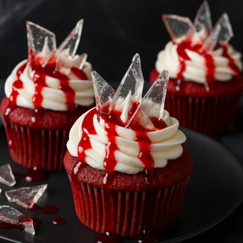 three bloody glass cupcakes