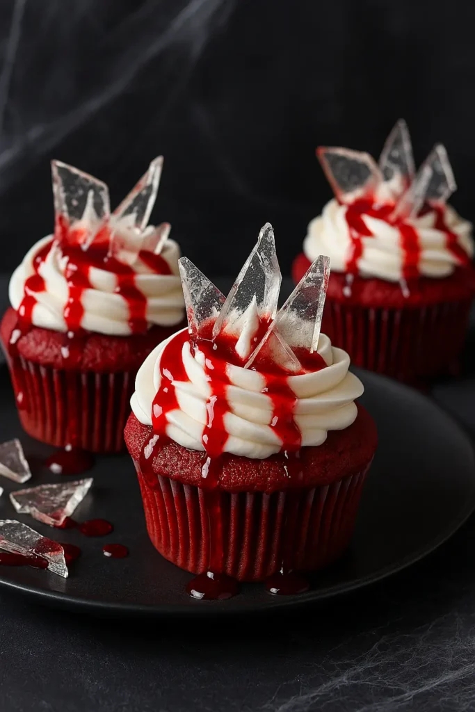 three bloody glass cupcakes