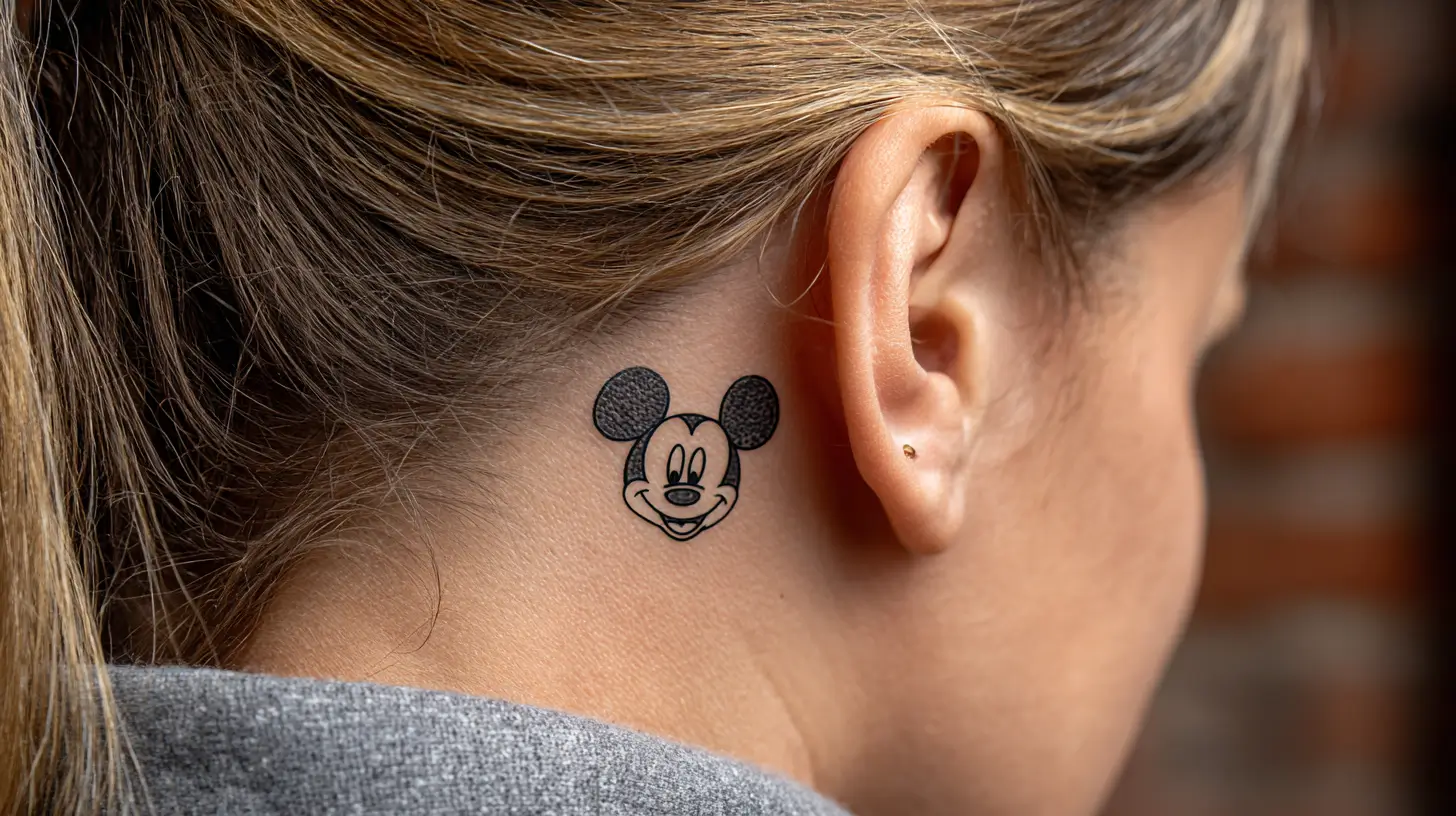 mickey mouse tattoo behind the ear