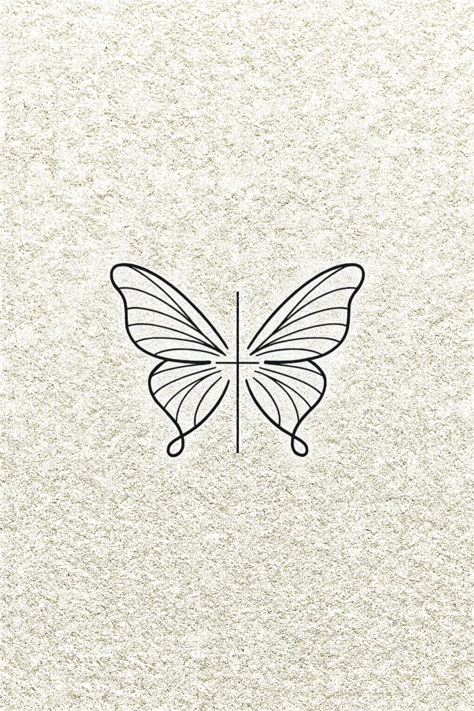cross within a butterfly body sketch tattoo