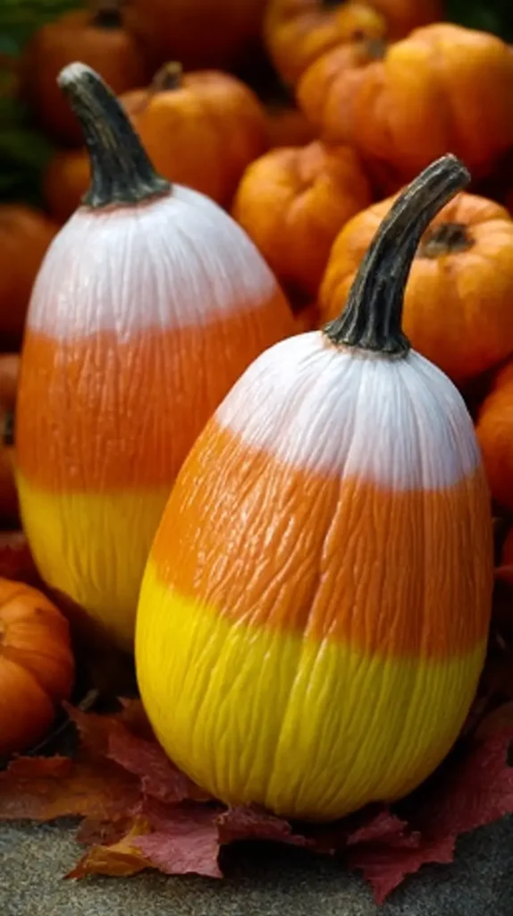 candy corn painted pumpkins