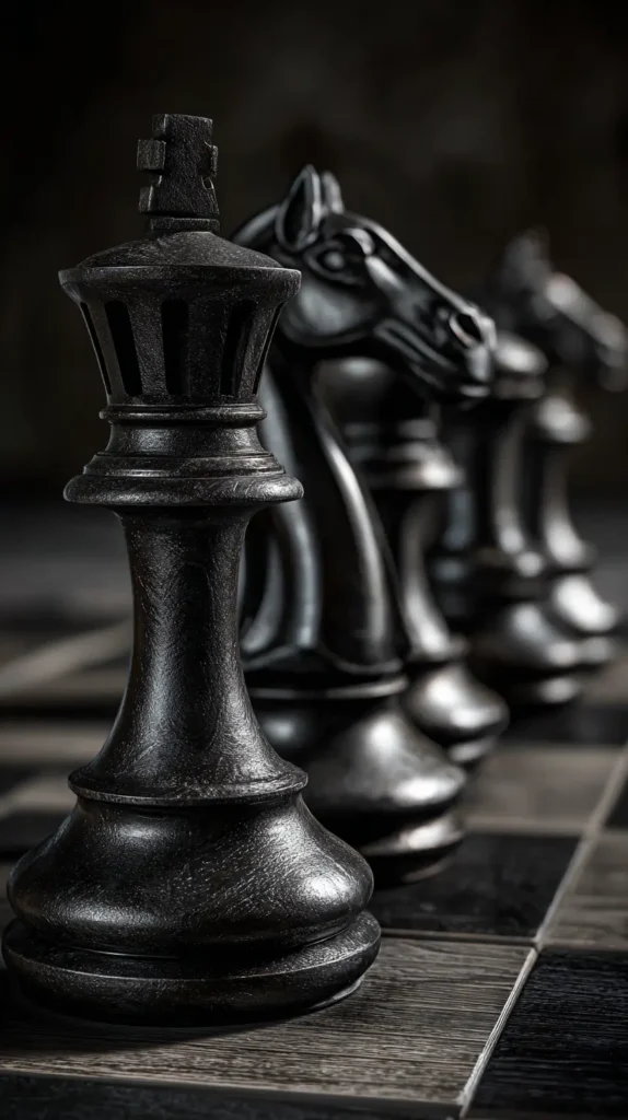 dark colored chess pieces