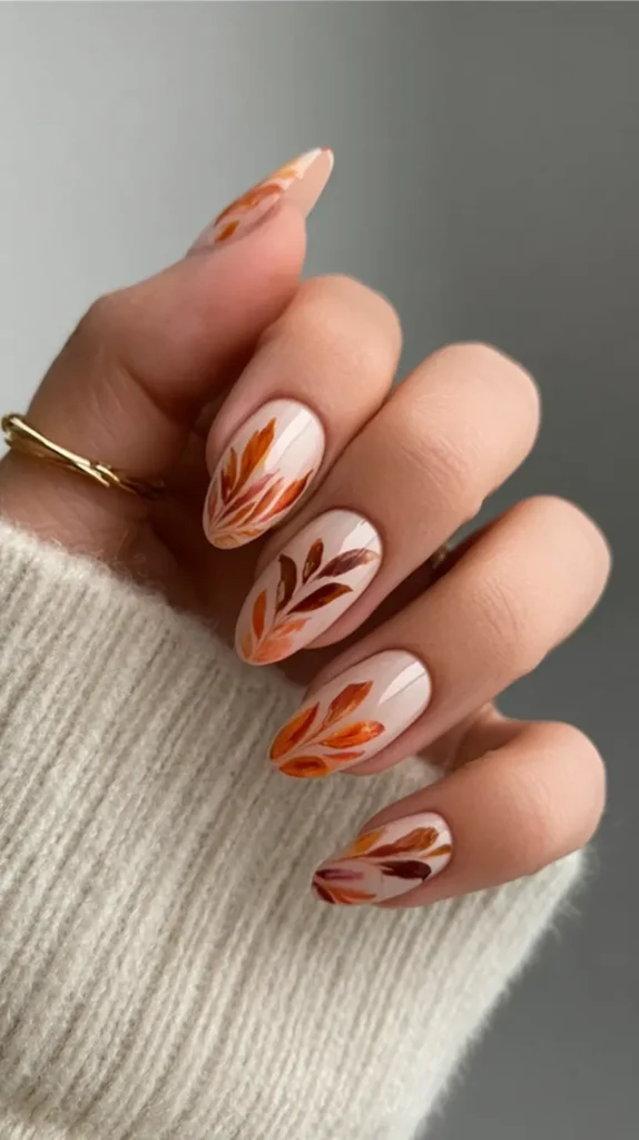 floral manicure, neutral colors