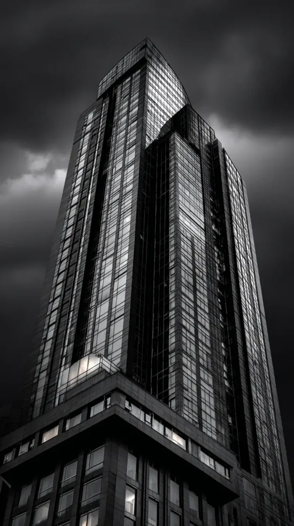 black and white skyscraper