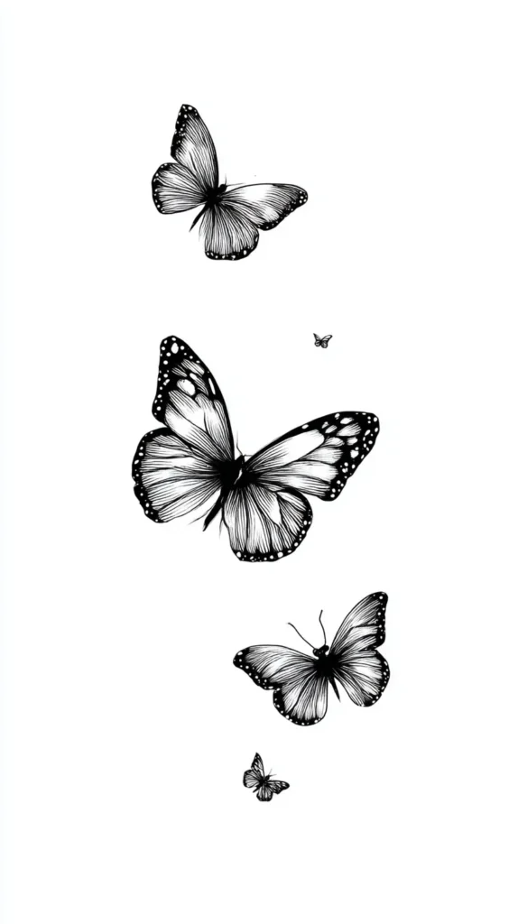 series of 5 small flying butterflies, small tattoos