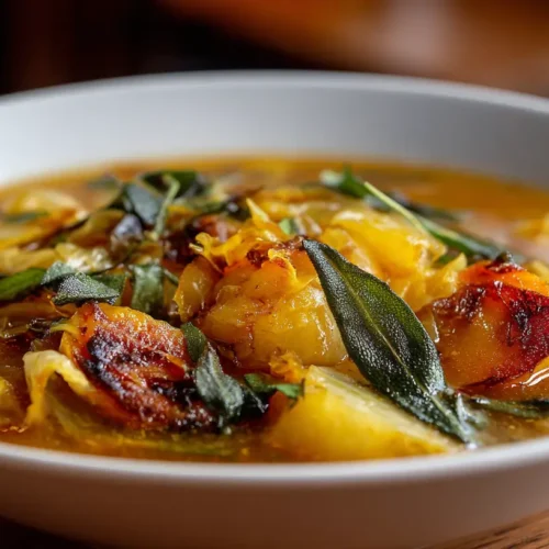 roasted peach and sage cabbage soup