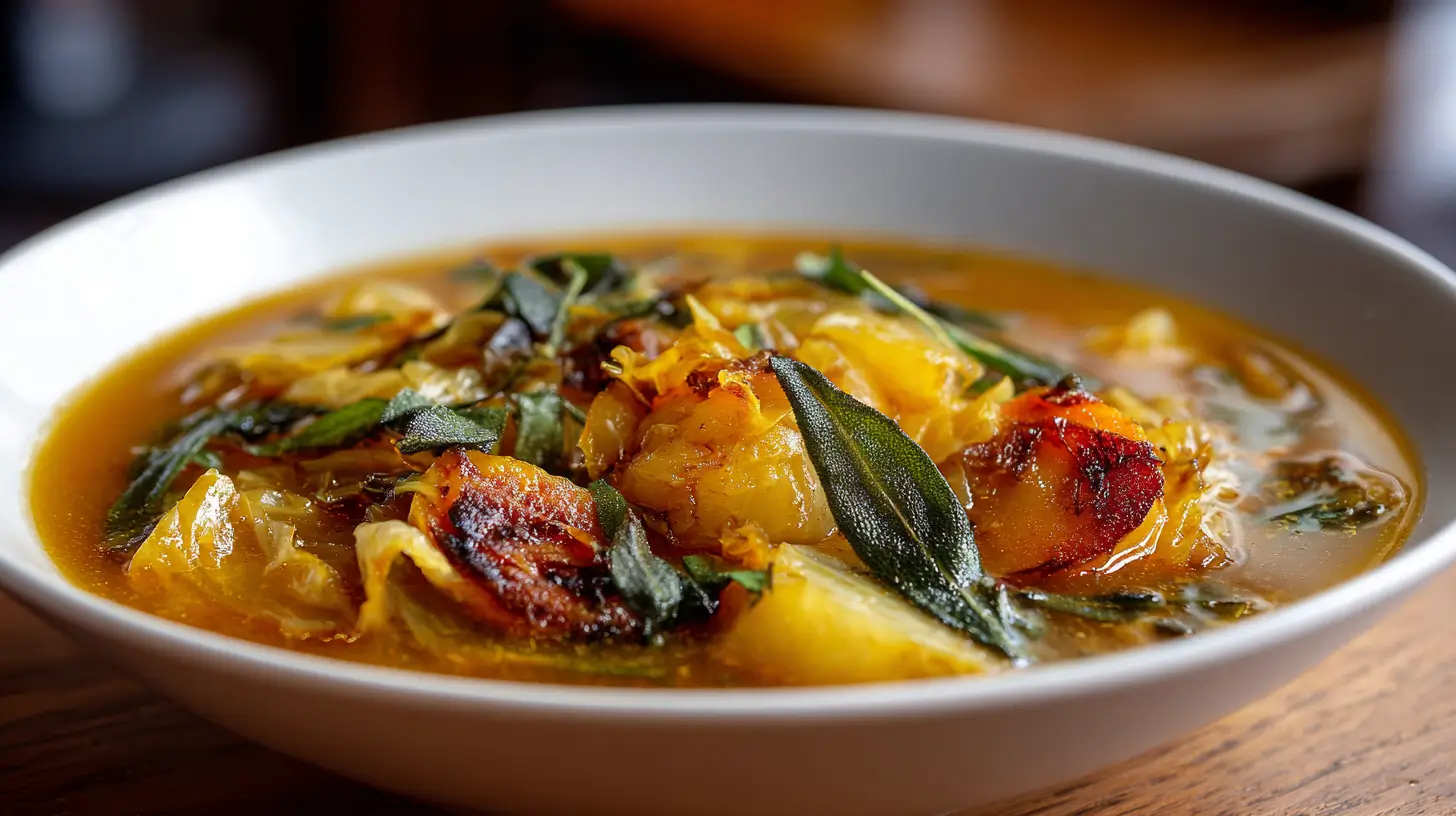 roasted peach and sage cabbage soup