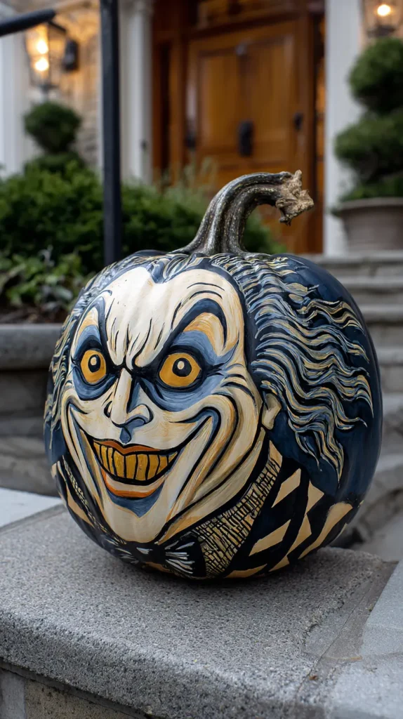beetle juice painted pumpkin