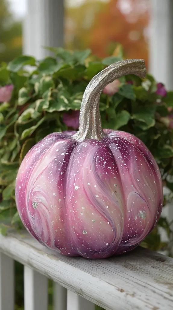 galaxy painted pink and purple pumpkin art