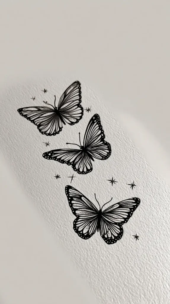 three butterflies sketched