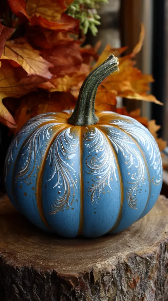 blue and silver painted pumpkin, fall ideas