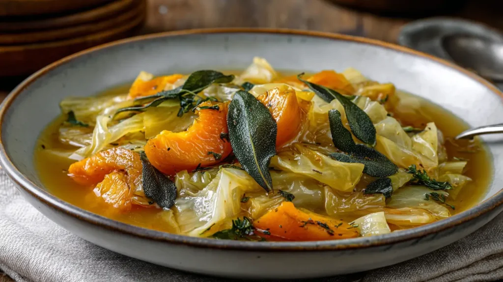 roasted peach and sage cabbage soup