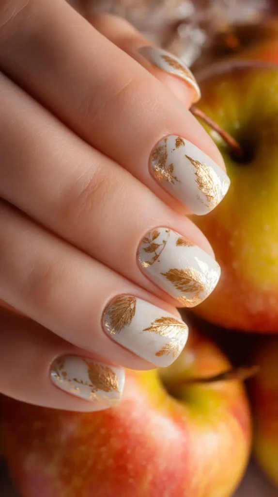 white manicure with gold accents