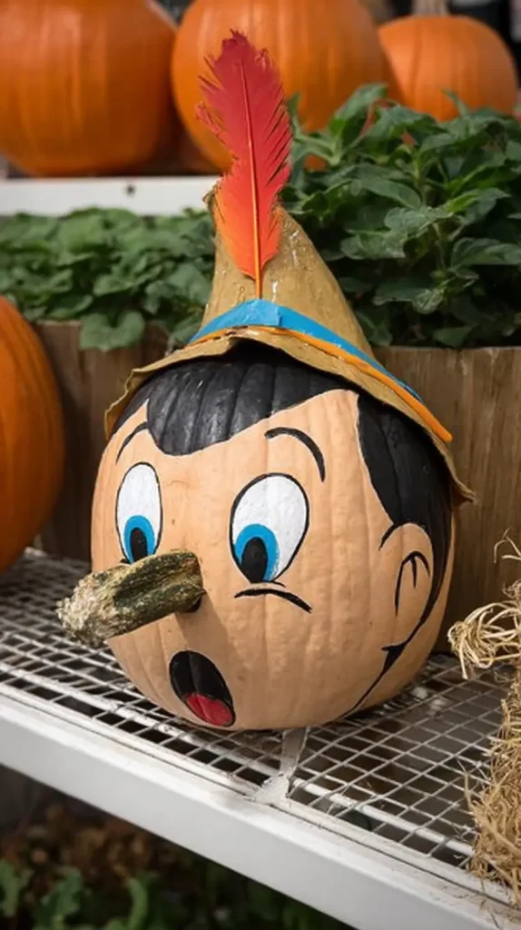 pinocchio painted pumpkin