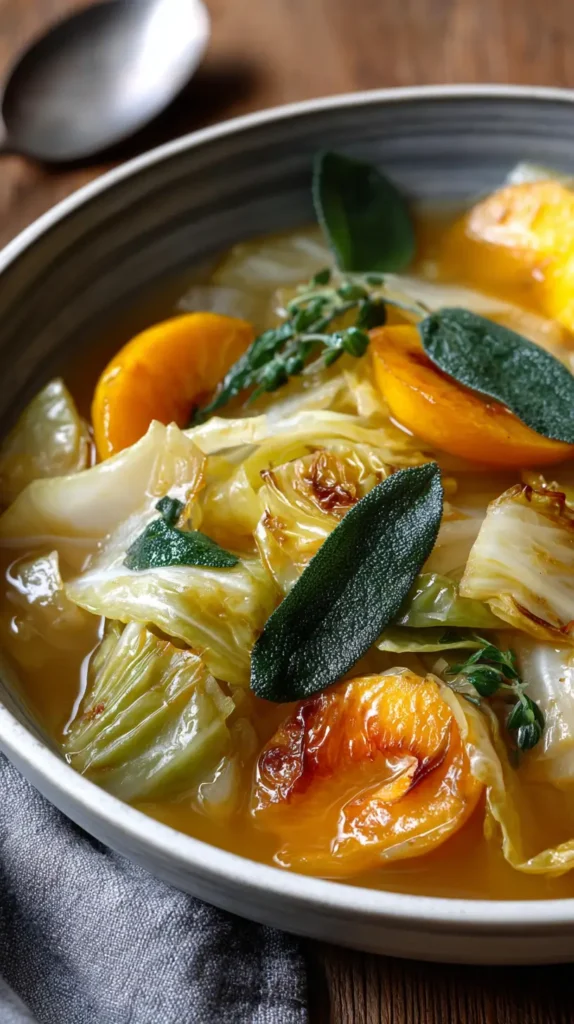 roasted peach and sage cabbage soup