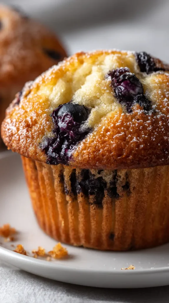 blueberry muffin on a white plate
