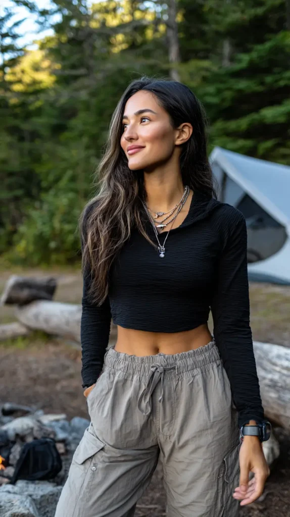 lady wearing a crop top and sweats