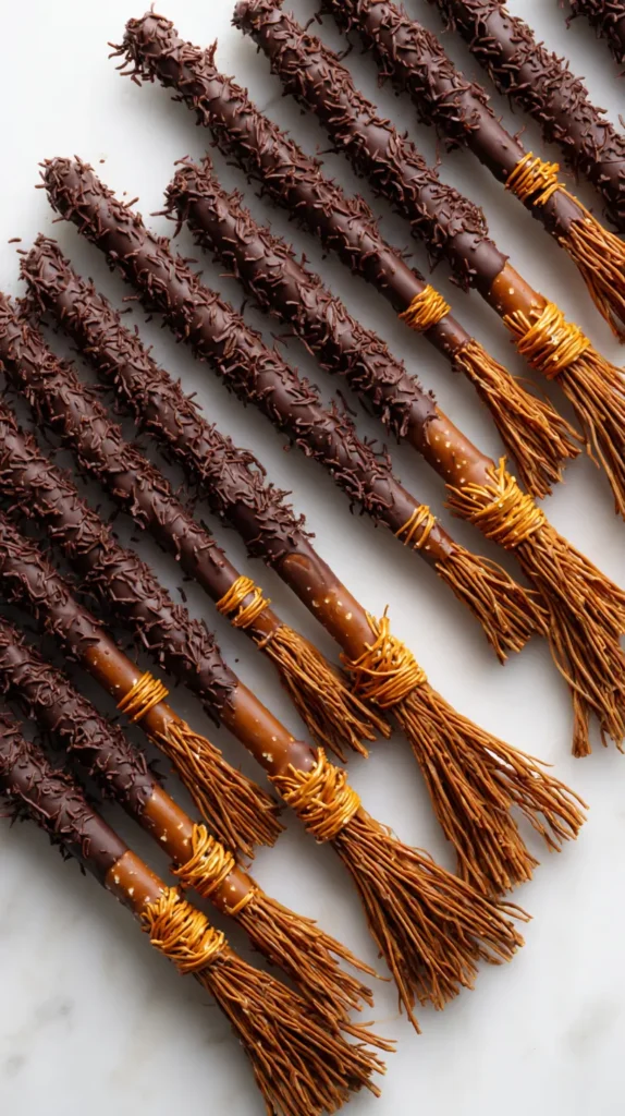 pretzel broom stick treats, easy Halloween party