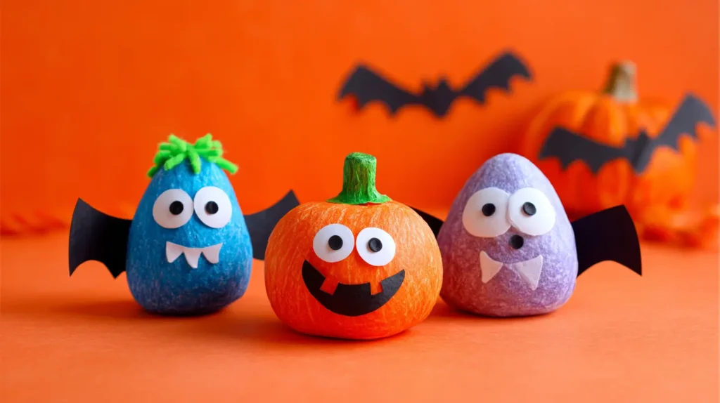 painted and decorated rocks for kids Halloween crafts