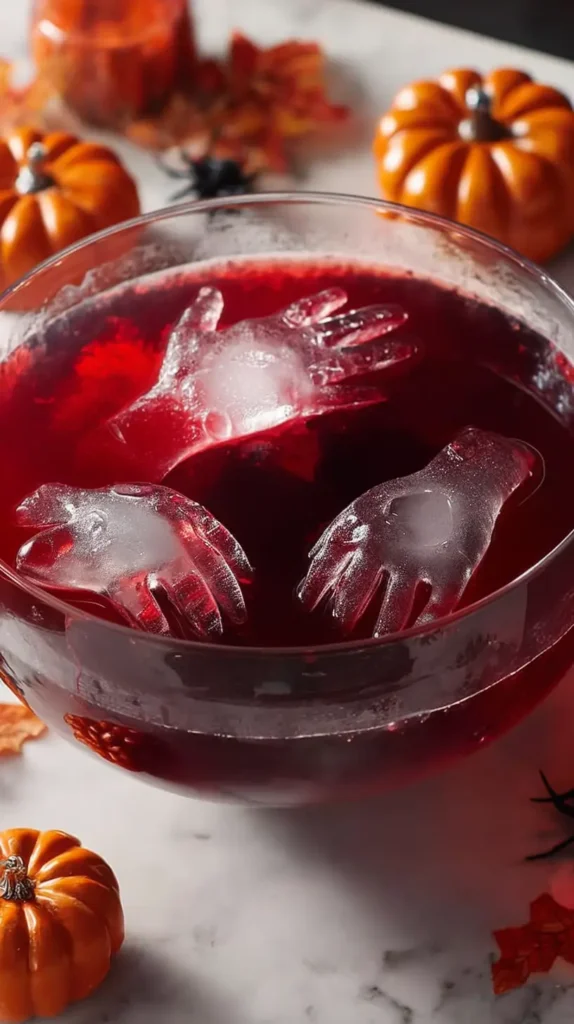 easy halloween party punch with ice shaped hands