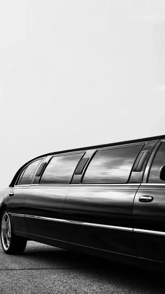black and white photo of a limo