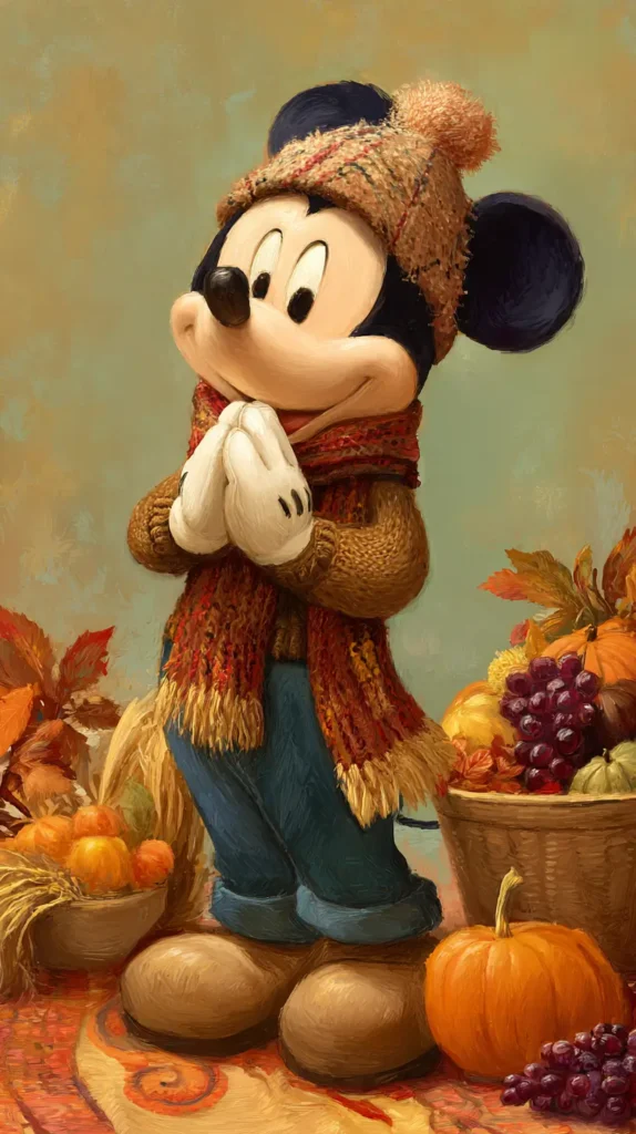 Mickey Mouse outside on a fall day