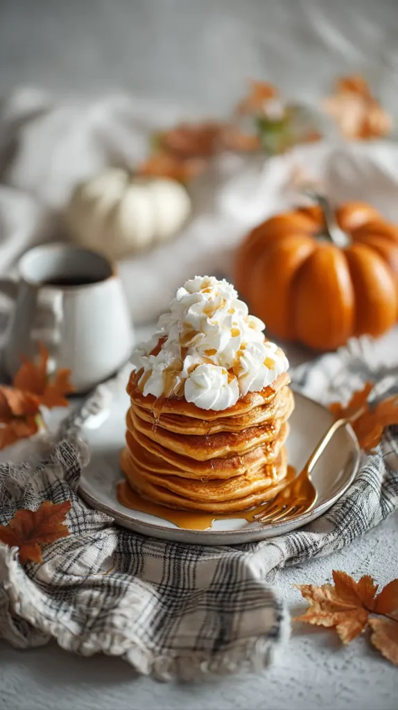 pumpkin pancakes with whipped cream